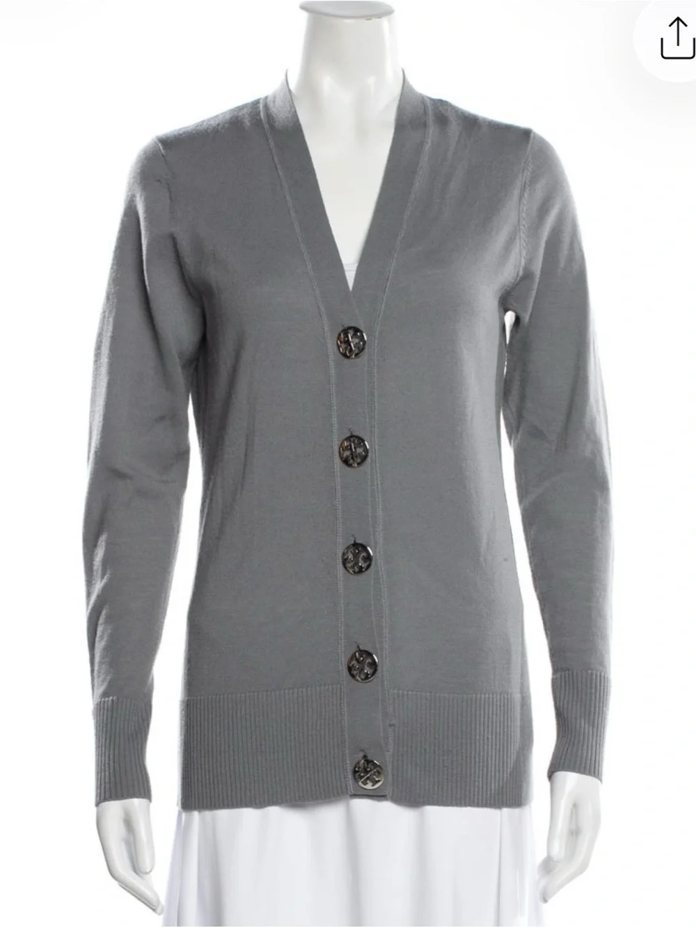 Tory Burch Gray V-Neck Button Front Cardigan